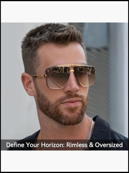 Rimless Oversized Square Sunglasses Trendy Metal Frameless UV400 main image 4